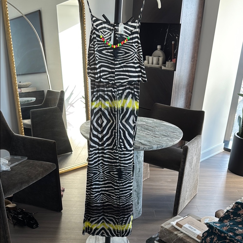 Line & Dot Black and White Halter Maxi Sundress